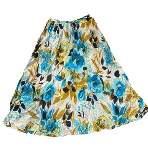 VTG 90s Marisa Blue Yellow Floral Cotton Drawstring Pull On Maxi Skirt Size M